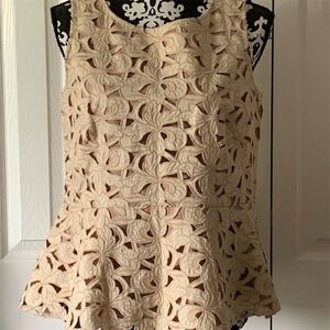 Ann Taylor Women's S Beige Floral‎ Peplum Blouse